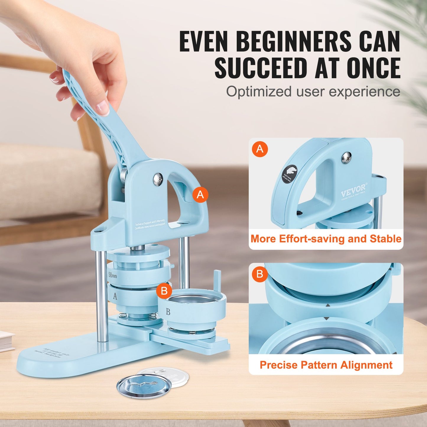 Knapptillverkare, 1/1,25/2,28 tum (25/32/58 mm) 3-i-1-stifttillverkare, 300 st. knappdelar, knappmaskin med Panda-magibok, ergonomiskt båghandtag, stanspresskit för barn, gör-det-själv-presenter, blå