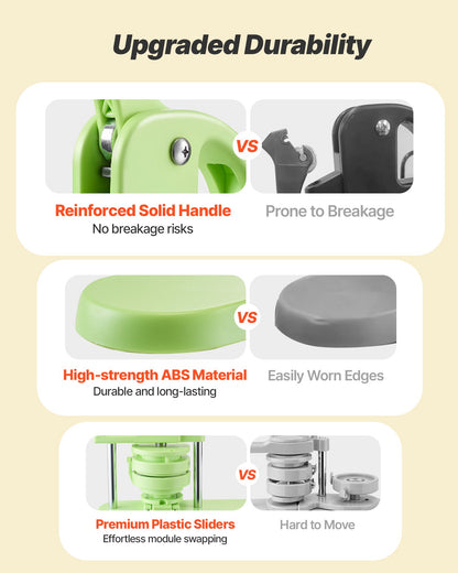 Knappmaskin, 32 mm / 58 mm 2-i-1, Plastnålstillverkare med 200 st knappdelar, Cirkelskärare och Magisk Bok, Förstärkt Ergonomiskt Handtag, För DIY-Brickor, Personliga Nålar, Grön