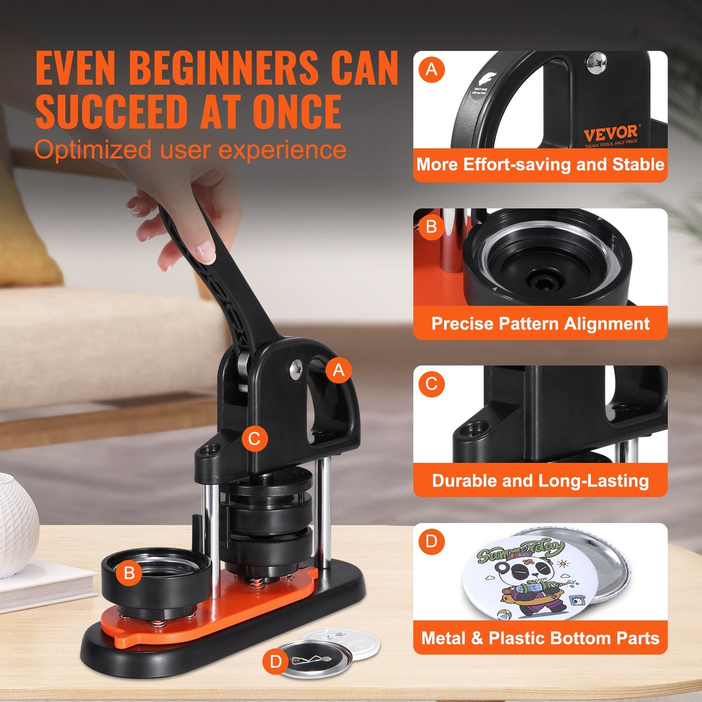 Knappmaskin, 2,28 tum/58 mm nåltillverkare, installationsfri stanspress för märkestryck, DIY-presenter för barn, knapptillverkningstillbehör med 500 st knappdelar, cirkelskärare, magisk bok