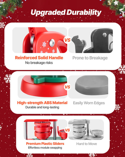 Knappmaskin, 58 mm, plastnålstillverkare med 100 st knappdelar, cirkelskärare och insexnycklar, förstärkt ergonomiskt handtag, för gör-det-själv-märken, personliga nålar och nyckelringar, röd