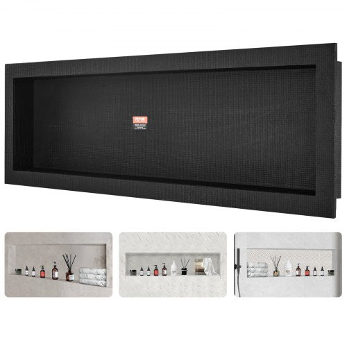 Shower Niche Ready for Tile 40.64 x 127 cm, Single Shelf Organizer, Square Corners Wall-inserted Niche Recessed, Sealed Protection Modern Soap Storage Niche for Shower Bathroom, Black