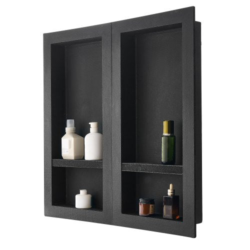 Duschnisch, 40,6 x 81,3 cm + 40,6 x 81,3 cm Infälld väggnisch med flyttbar hylla, 10,2 cm tjock modern tvål- och schampoförvaring, fyrkantiga hörn, förseglad vattentät, svart för badrum