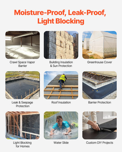 14 mil plastduk kraftig 10' x 100', tjock plastduk i rulle, plastduk målarpresenning för krypgrundsångspärr, svartvit dubbelsidig, mångsidig