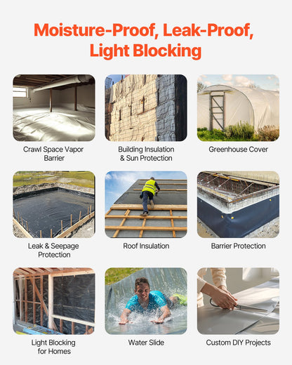 8 mil plastfolie, 6,5 x 164 fot ångspärr för krypgrund, kraftig trädgårdsfolie i rulle, mångsidig konstruktionsplast, målarpresenning för gårdsbruk, grå plastförsörjning