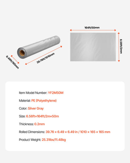 8 mil plastfolie, 6,5 x 164 fot ångspärr för krypgrund, kraftig trädgårdsfolie i rulle, mångsidig konstruktionsplast, målarpresenning för gårdsbruk, grå plastförsörjning