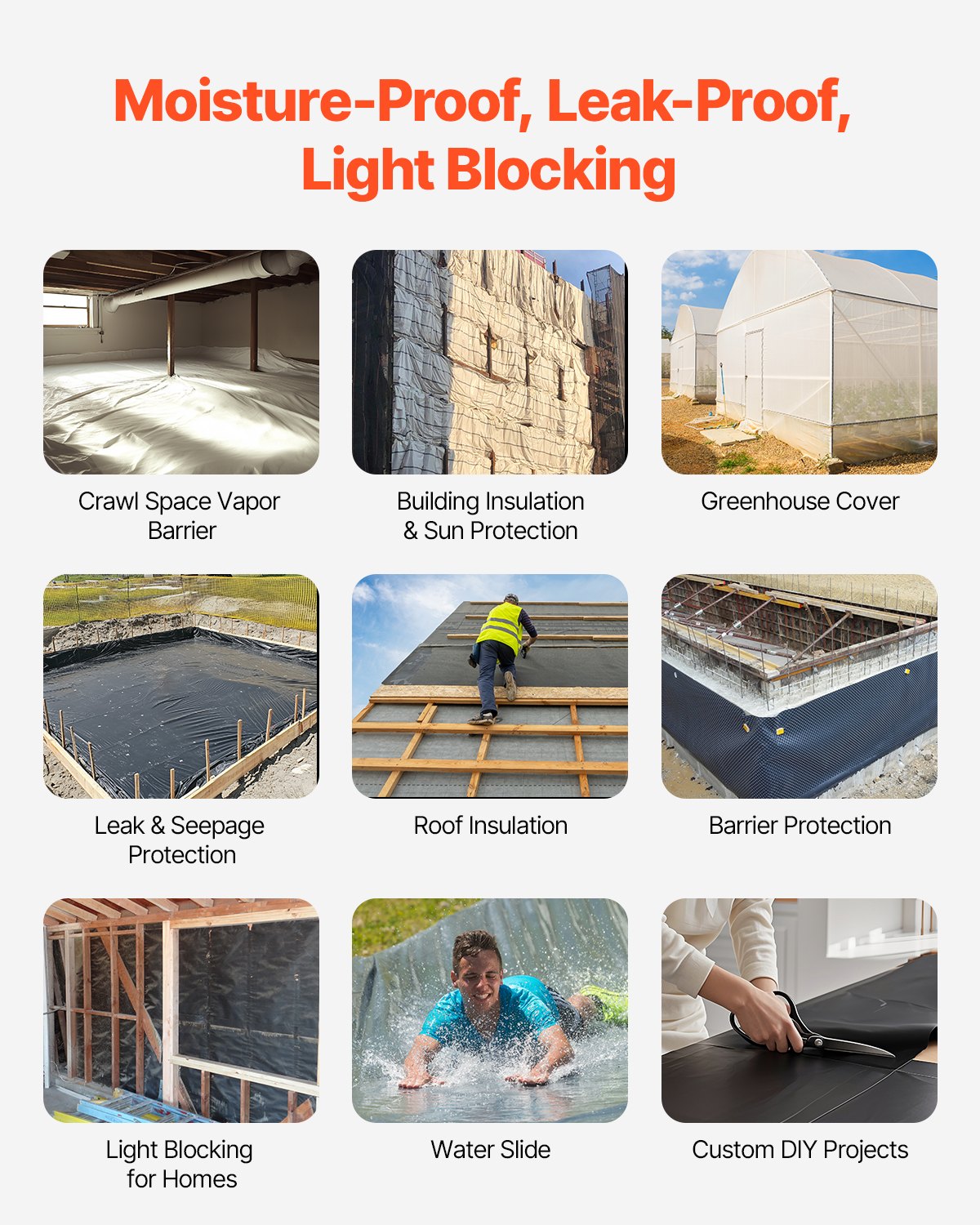 10 mil plastfolie kraftig 10' x 65', tjock plastfolie i rulle, plastduk målarpresenning för krypgrundsångspärr, svartvit dubbelsidig, mångsidig