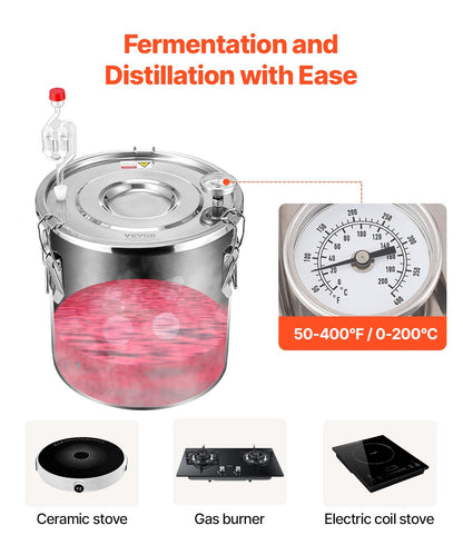 Alkoholdestillator, 5 gallon / 19 l vattenalkoholdestilleri i rostfritt stål med kopparspiral för snabb kylning, destillationssats med dubbel kondensor och sekundär destillation, för vin, whisky, brandy, silver