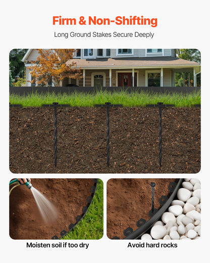 Landskapskant, 3000 x 4 cm plastträdgårdskant med 120 spikar, grävfri, flexibel gräskant i rulle, UV-resistent mini-staketkanter, gångkanter för rabatter, marksten