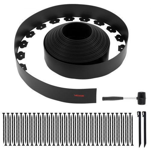 Landskapskant, 2000 x 10 cm plastträdgårdskant med 30 spikar och 2 markpinnar, grävfri, flexibel gräskant i rulle, UV-resistenta mini-staketkanter för rabatter, marksten