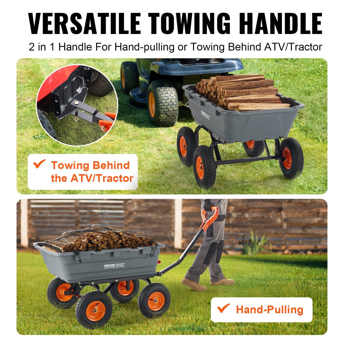 Poly Garden Dump Cart Heavy-duty Yard Carts and Wagons 6.48 cu.ft/183.4 L 1200 lbs/544.3 kg