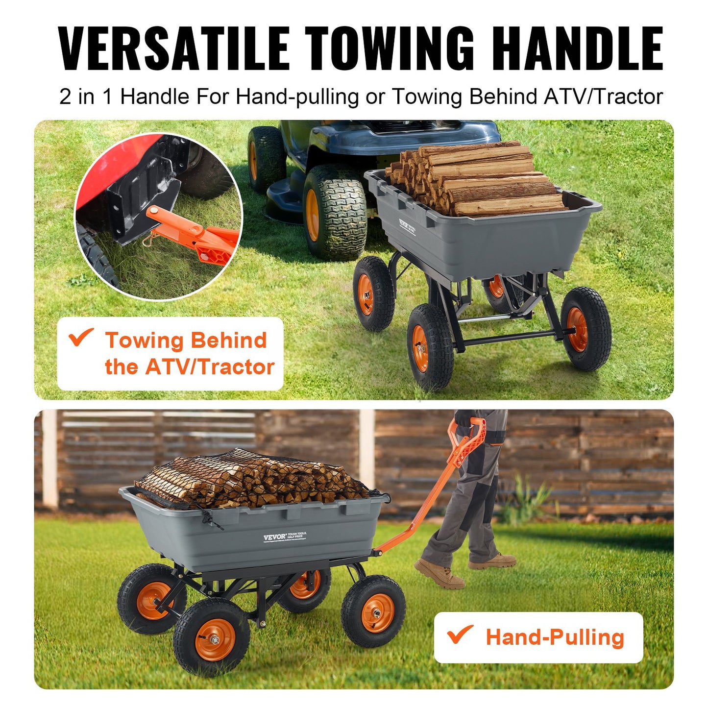 Poly Garden Dump Cart Robusta trädgårdsvagnar och vagnar 1500 lbs/680,4 kg 13"/33 cm däck