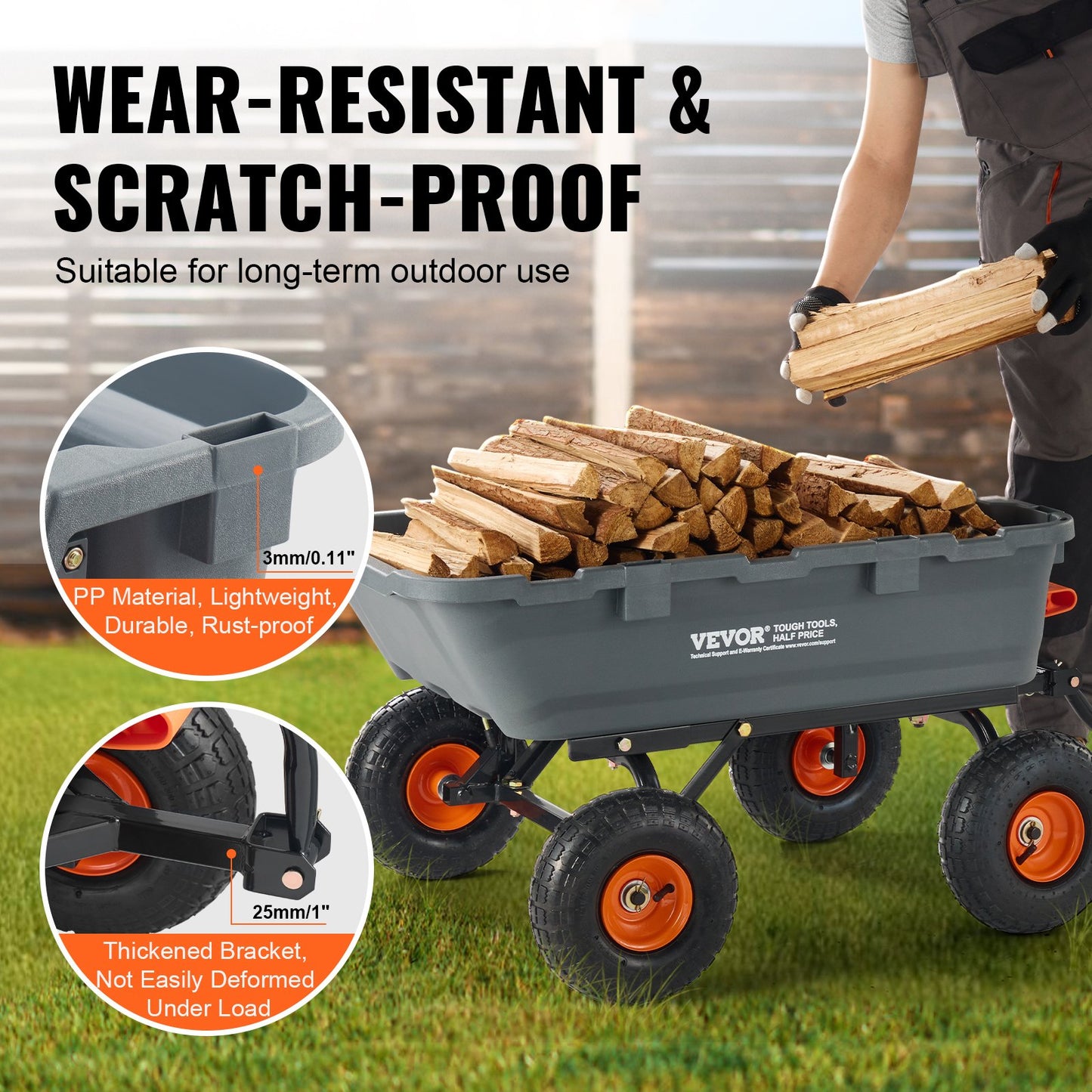 Poly Garden Dump Cart Robusta trädgårdsvagnar och vagnar 800 lbs/363,6 kg 10"/25,4 cm däck