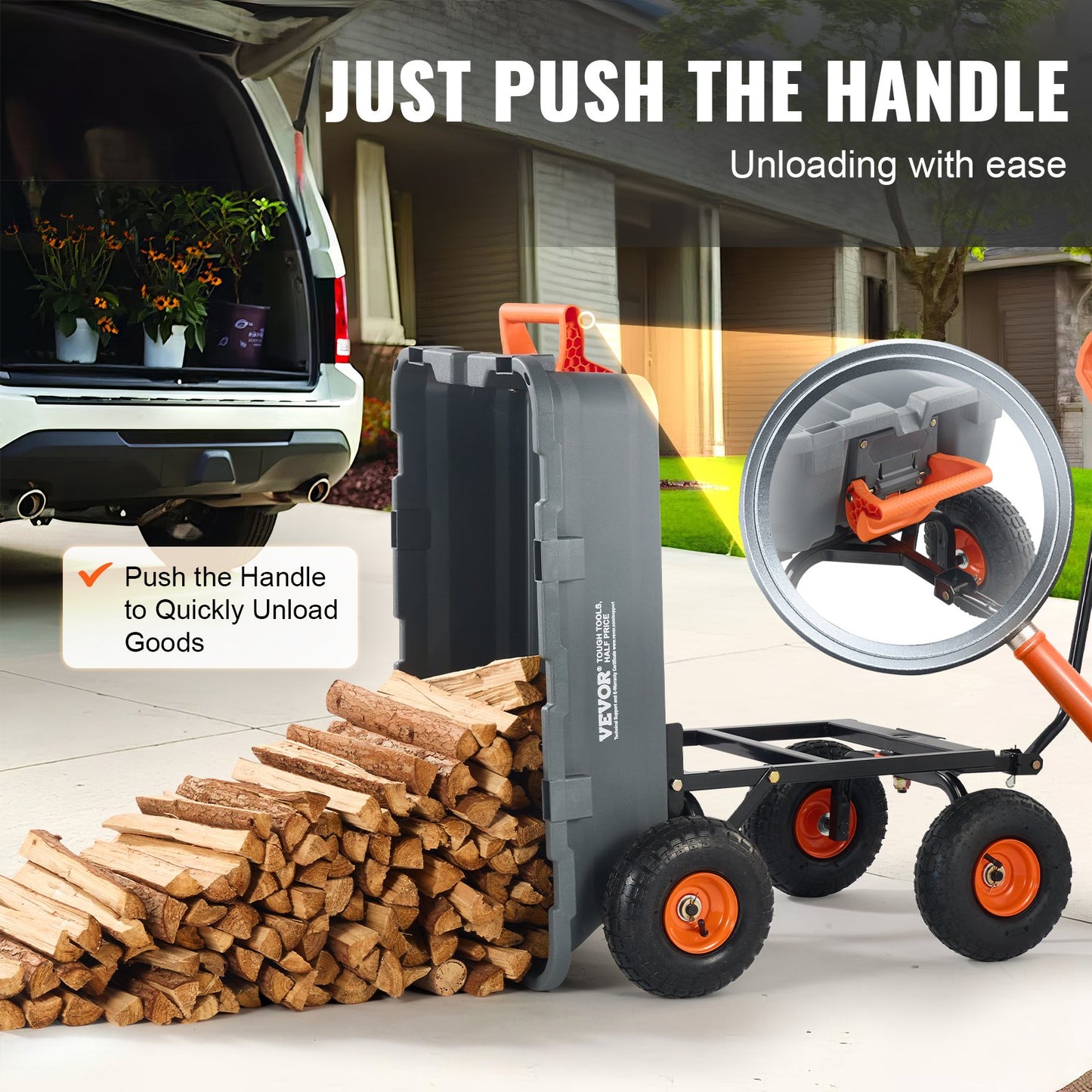 Poly Garden Dump Cart Robusta trädgårdsvagnar och vagnar 800 lbs/363,6 kg 10"/25,4 cm däck