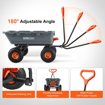 Poly Garden Dump Cart Robusta trädgårdsvagnar och vagnar 800 lbs/363,6 kg 10"/25,4 cm däck