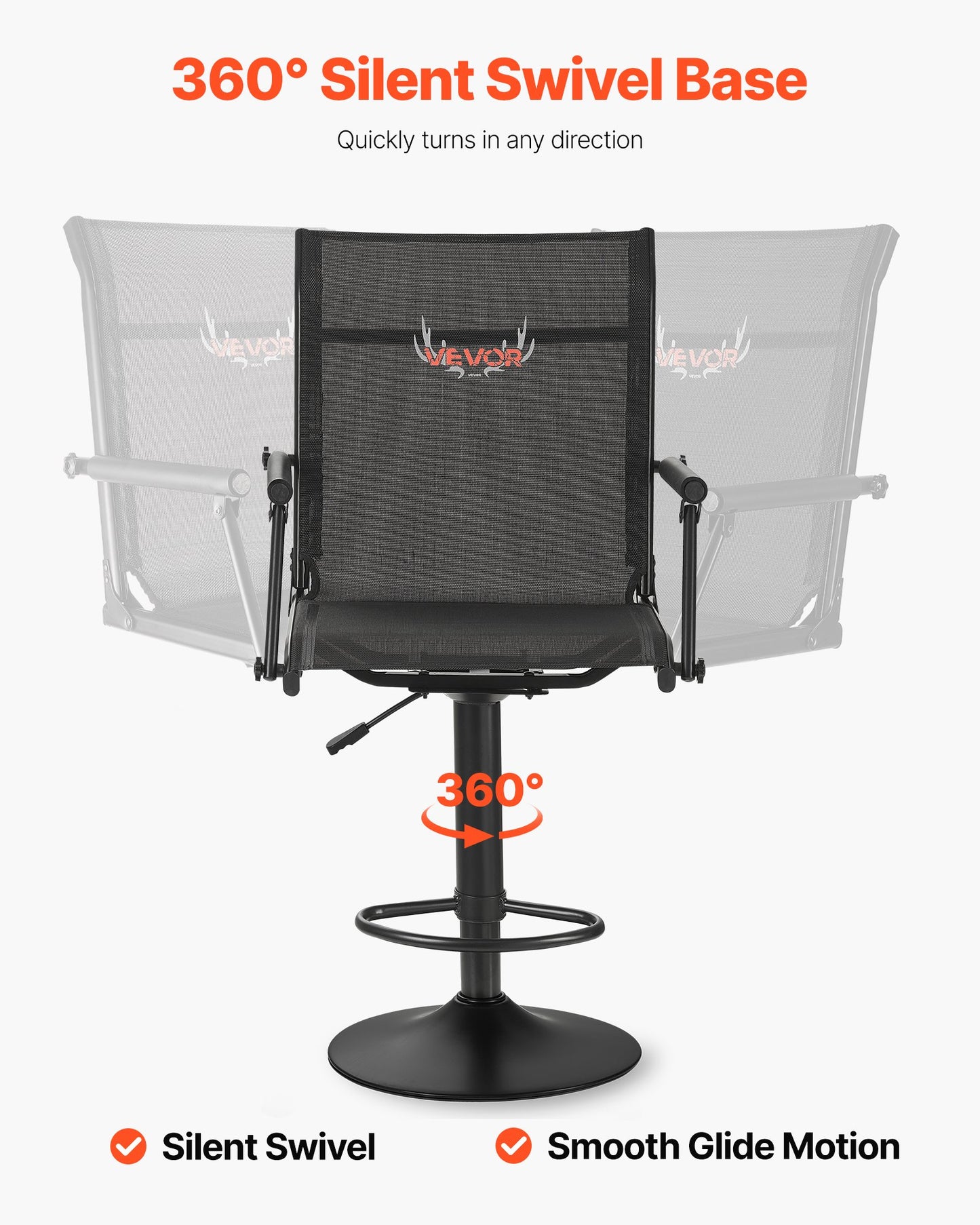 Jaktstol, 360° tyst vridbar, lättviktig blindstol, kraftig stålram, med vadderade armstöd, höjdjusterbar, 136 kg kapacitet, för utomhusfiske, camping