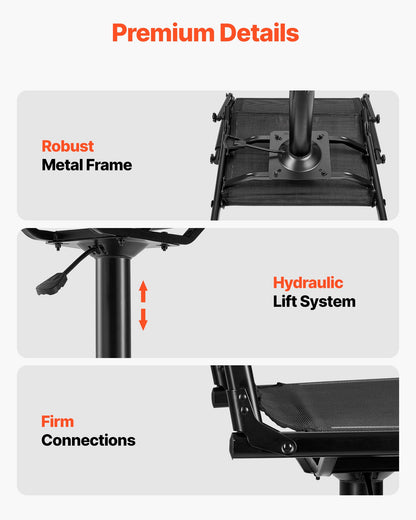 Jaktstol, 360° tyst vridbar, lättviktig blindstol, kraftig stålram, med vadderade armstöd, höjdjusterbar, 136 kg kapacitet, för utomhusfiske, camping