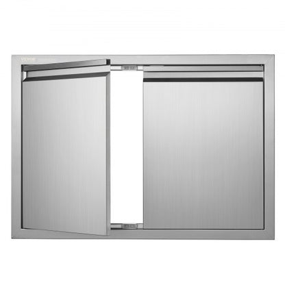Grilldörr, 762x532 mm dubbel utomhusköksdörr, infälld dörr i rostfritt stål, vertikal väggdörr med infällda handtag, för grillö, grillstation, utomhusskåp