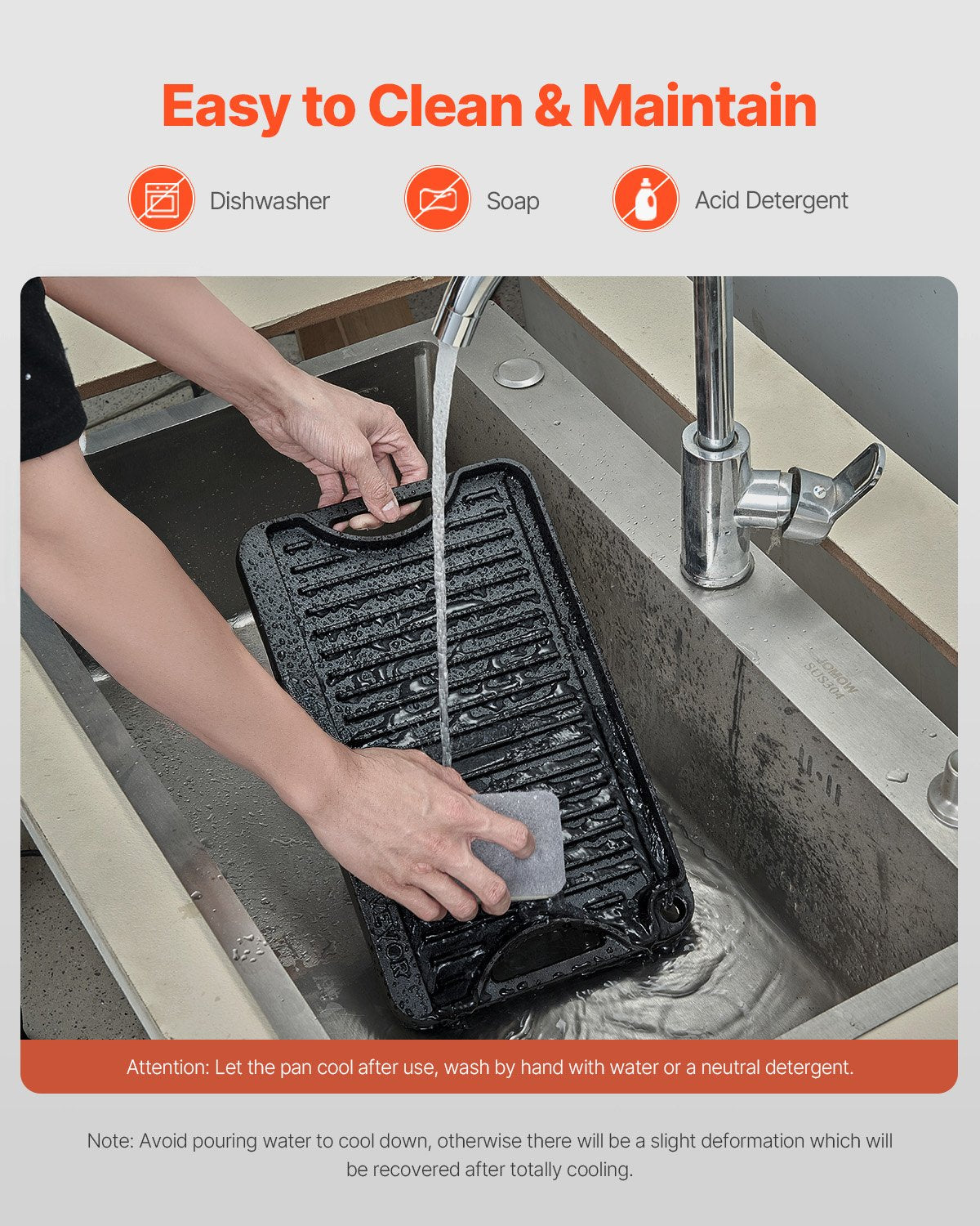 Vändbar grill/stekpanna, 14x8,5 tums förkryddat gjutjärnsstekpanna, bärbar rektangulär panna med handtag, familjeköksredskap för inomhus-/utomhusspis, gas, campinggrill, svart