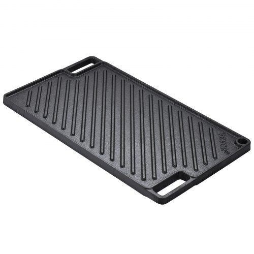 Vändbar grill/stekpanna, 23 x 41 cm förkryddat gjutjärnsstekpanna, rektangulär dubbelbrännare, non-stick familjepannor med handtag, platt toppplatta för grill, gasgrill, svart