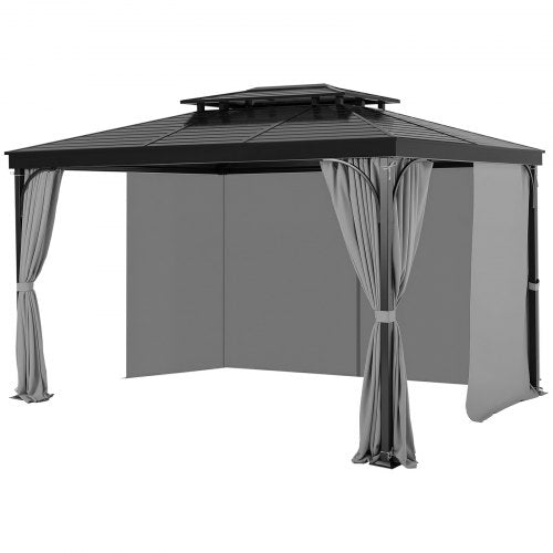 Paviljonggardiner för utomhusbruk, passar de flesta 10' x 10' x 6,7' paviljonger, 4-panelers sidoväggiga gardiner för paviljong med dragkedjor, 6,7' hög utomhusgardinersättning för uteplatstak, endast gardin, grå