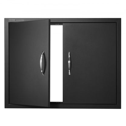 Grilldörr, 788x610 mm dubbel uteköksdörr, kylplatta för infälld montering, vertikal väggdörr med handtag, för grillö, grillstation, utomhusskåp