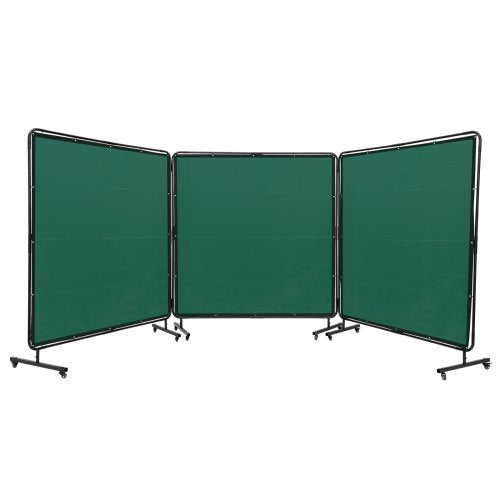 Svetsskärm med ram, 182,9 cm x 182,9 cm 3-panels svetsgardinskärmar, flamskyddad vinylsvetsskyddsskärm på 12 svängbara hjul (6 låsbara), flyttbar och professionell för verkstad, grön