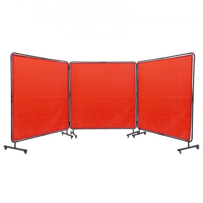 Svetsskärm med ram, 1,8 x 1,8 m 3-panels svetsgardinskärmar, flamskyddad svetsskyddsskärm i vinyl på 12 svängbara hjul (6 låsbara), flyttbar och professionell för verkstad, röd