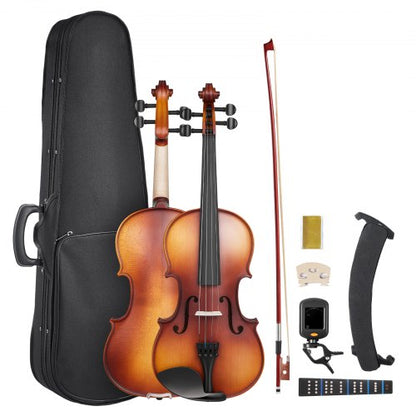 Violin 4/4 355mm Full Size Fiddle Set Solidwood for Beginner Matte Brown