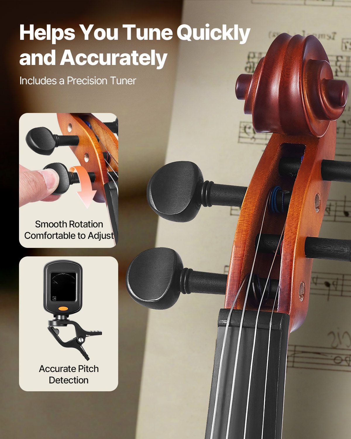 Violin 4/4 355mm Full Size Fiddle Set Solidwood for Beginner Matte Brown