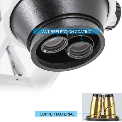 3,5X-90X simultant fokalt stereomikroskop 360° vridbart trinokulärt stereomikroskop med dubbelarmsbom