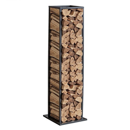 Vedställ för inomhusbruk, 33 × 32 × 112 cm vedhållare, rymmer upp till 45 kg, högt vedställ, vedhållare i pulverlackerat stål, kraftig vedhylla för eldstad