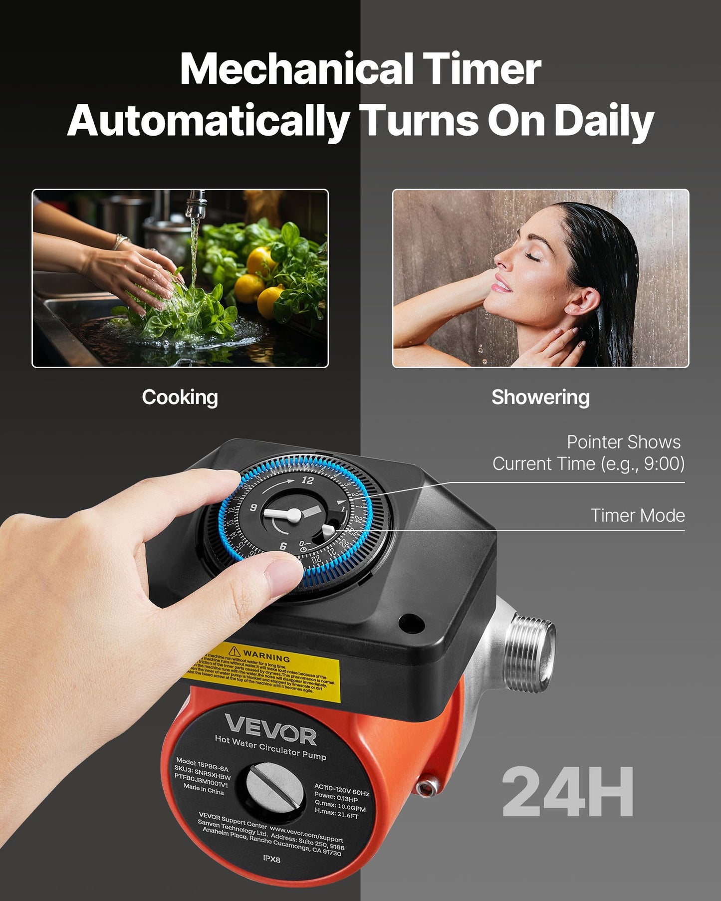 Varmvattencirkulationspump, med timer, 38 LPM omedelbar recirkulationspumpsats, cirkulationscirkulatorsystem, 100W AC 220-240V, G3/4 tum till G1/2 tum-kontakt, för panna solvärmare