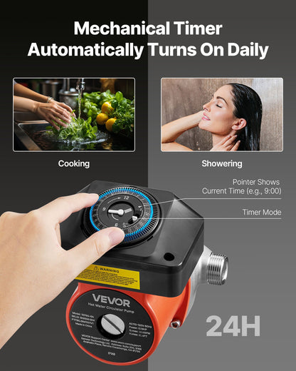 Varmvattencirkulationspump, med timer, 38 LPM omedelbar recirkulationspumpsats, cirkulationscirkulatorsystem, 100W AC 220-240V, G3/4 tum till G1/2 tum-kontakt, för panna solvärmare