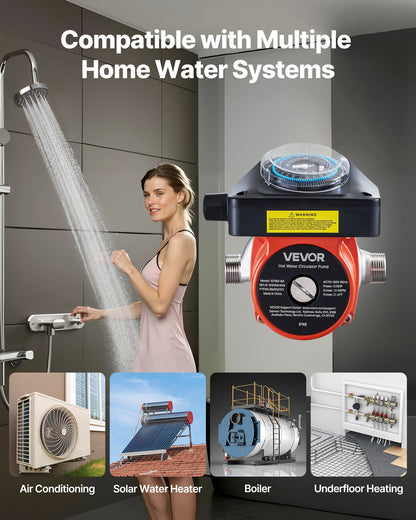Varmvattencirkulationspump, med timer, 38 LPM omedelbar recirkulationspumpsats, cirkulationscirkulatorsystem, 100W AC 220-240V, G3/4 tum till G1/2 tum-kontakt, för panna solvärmare