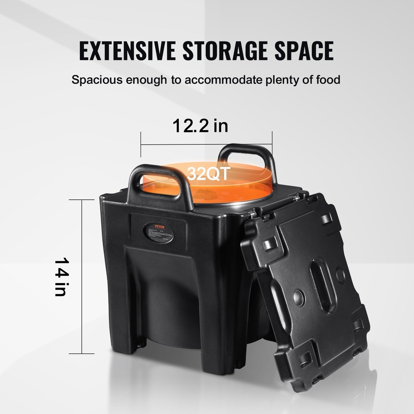 Isolerad matbehållare, 32 liters kapacitet, stapelbar cateringvärmelåda med rostfritt stålfat, toppmatad LLDPE-matvärmare med integrerade handtag, spännen och stationär bas, för restaurangmatsal, B