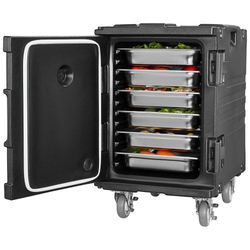 Isolerad matlåda, 95 qt värmelåda för catering, matlåda med spänne, frontmatad matvärmare med handtag, ändmatare med hjul för restaurang, kantin