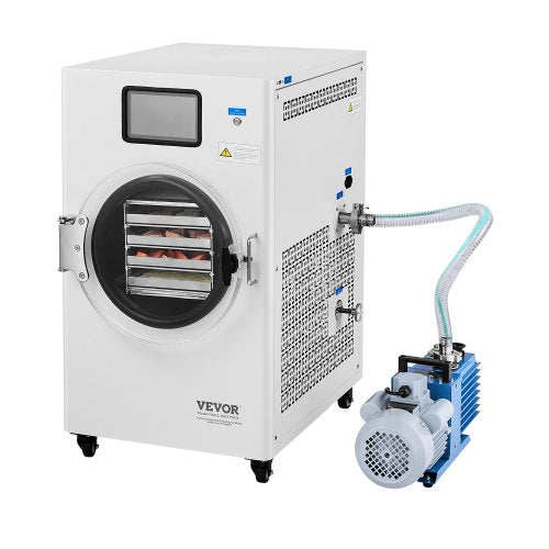 Vakuumfrystork, 8,8-13,2 lbs/batch frystorkmaskin för livsmedel med 4-lagers brickor, vakuumpump, justerbar timer och temperaturkontroll, för frukt, grönsaker och kött, vit