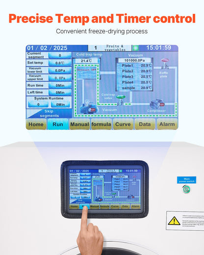 Vakuumfrystork, 8,8-13,2 lbs/batch frystorkmaskin för livsmedel med 4-lagers brickor, vakuumpump, justerbar timer och temperaturkontroll, för frukt, grönsaker och kött, vit