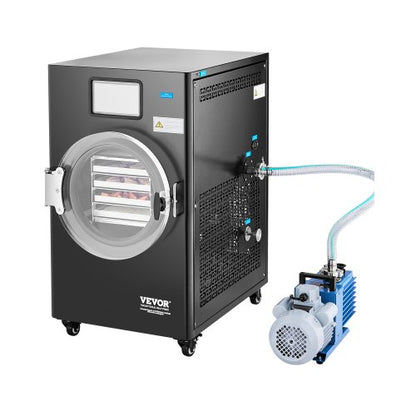 Vakuumfrystork, 8,8-13,2 lbs/batch frystorkmaskin för livsmedel med 4-lagers brickor, vakuumpump, justerbar timer och temperaturkontroll, för frukt, grönsaker och kött, svart