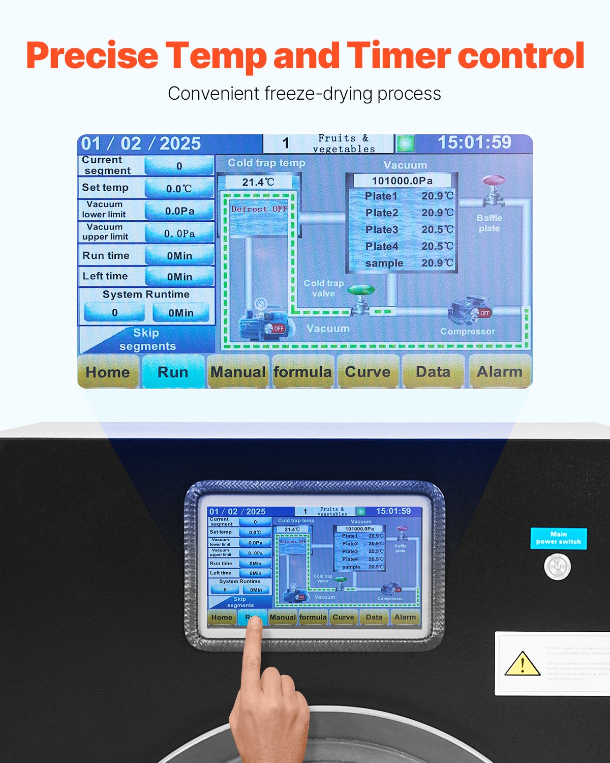 Vakuumfrystork, 8,8-13,2 lbs/batch frystorkmaskin för livsmedel med 4-lagers brickor, vakuumpump, justerbar timer och temperaturkontroll, för frukt, grönsaker och kött, svart