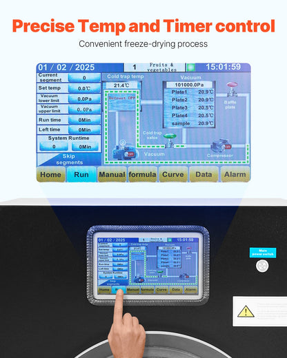 Vakuumfrystork, 8,8-13,2 lbs/batch frystorkmaskin för livsmedel med 4-lagers brickor, vakuumpump, justerbar timer och temperaturkontroll, för frukt, grönsaker och kött, svart