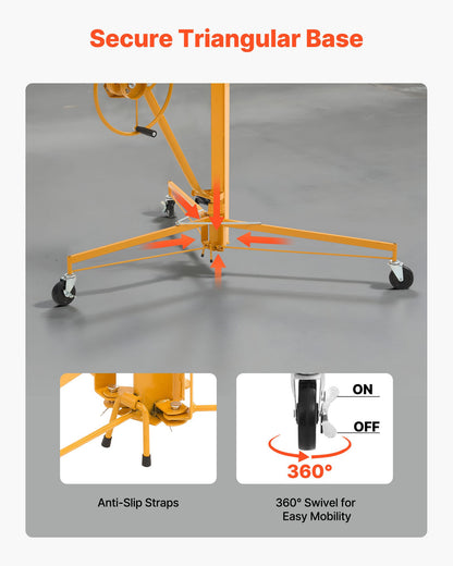 4877 mm gipslyft, kraftig 68 kg gipskivotlyft med justerbar teleskoparm, låsbara hjul, gipslyft, domkraft, verktyg perfekta för tak- och vägginstallation (gul)