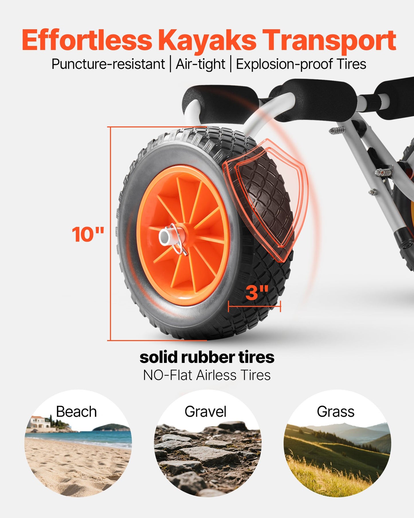 Kajakvagn, 90 kg lastkapacitet, hopfällbar kajakvagn med 25,4 cm massiva gummidäck och 1 spärrrem, paddelbrädevagn för att bära kajaker, kanoter, paddelbrädor, flytmattor, Jon Boats