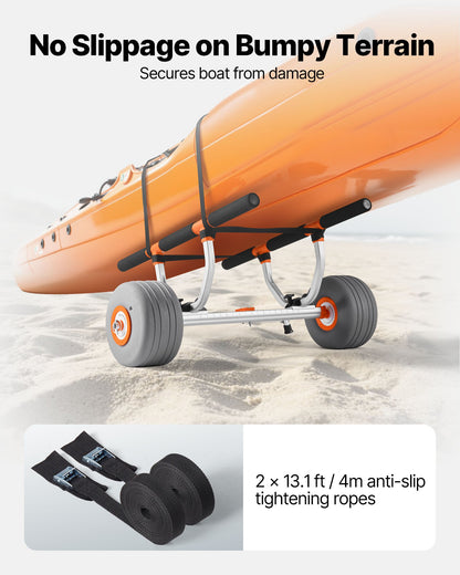 Kajakvagn, 158,8 kg lastkapacitet, kajakvagn med 30,5 cm uppblåsbara PU-däck och 2 remmar, monteras och demonteras inom några sekunder, paddelbrädevagn för att bära kajaker och kanoter