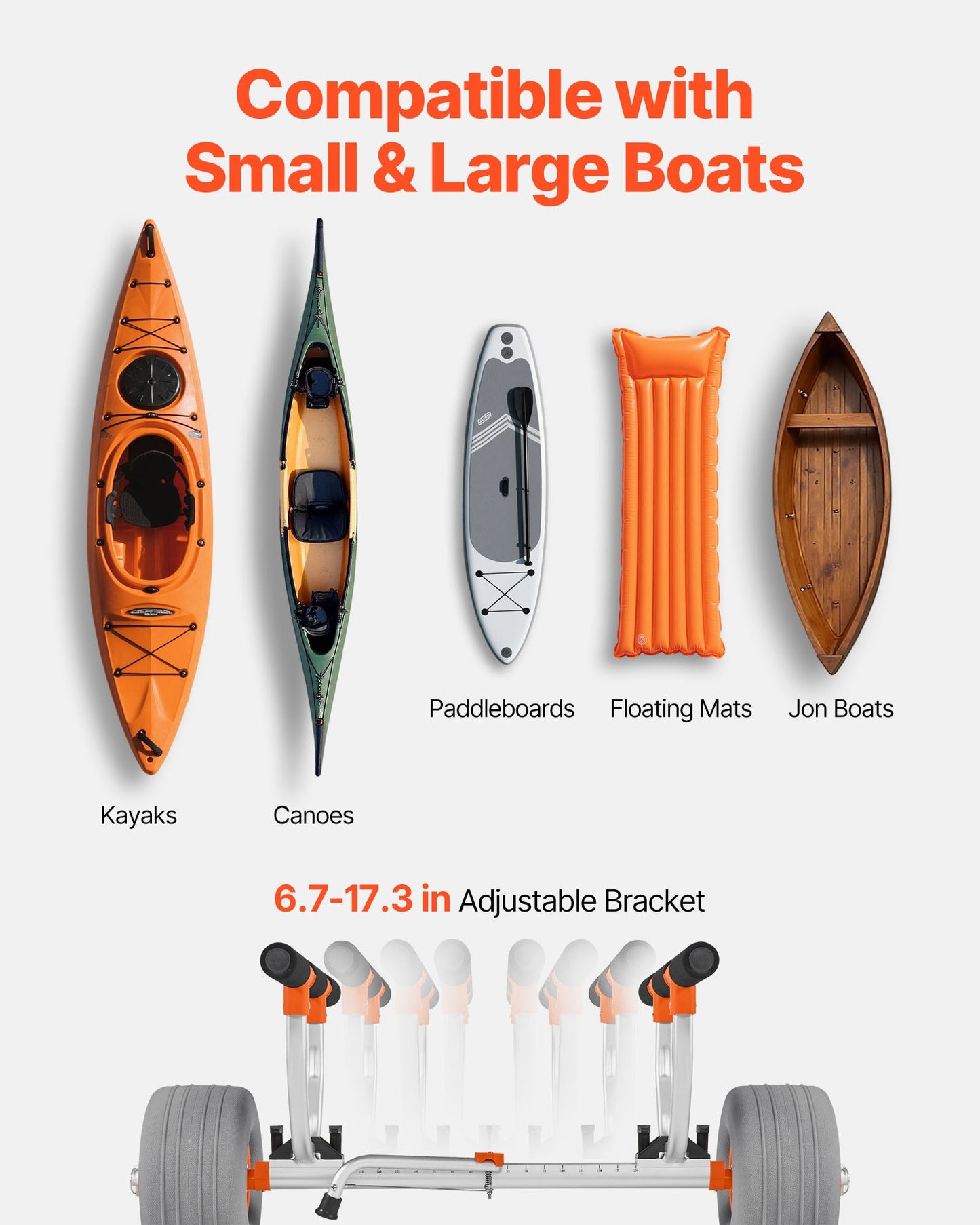 Kajakvagn, 158,8 kg lastkapacitet, kajakvagn med 30,5 cm uppblåsbara PU-däck och 2 remmar, monteras och demonteras inom några sekunder, paddelbrädevagn för att bära kajaker och kanoter