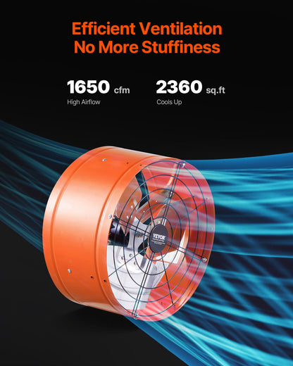 Gavelmonterad fläkt, 15-tums vindsfläkt med justerbar termostat och yttre nät, 1650 CFM husfläkt kyler upp till 2360 kvm, tyst ventilation för tak, garage och butik, vibrerande orange