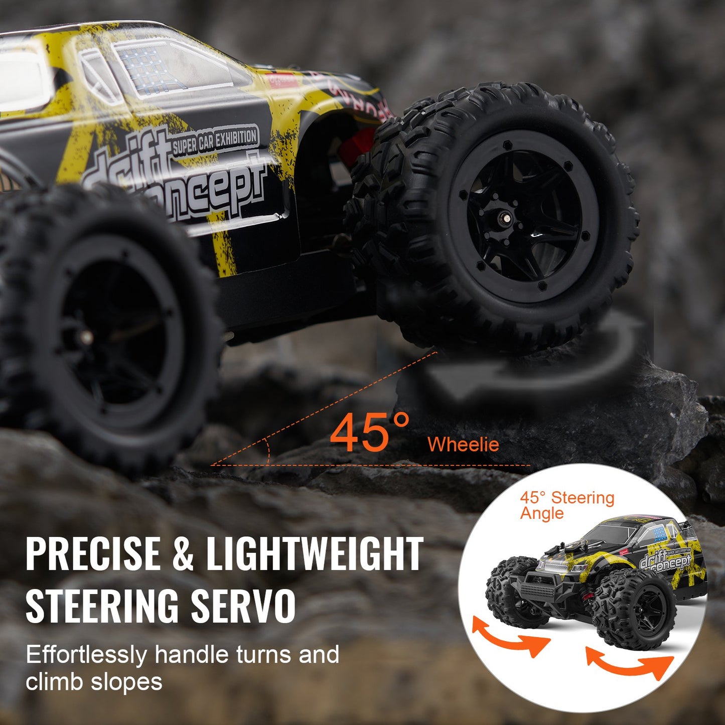 Fjärrstyrd bil, skala 1:18, RC-bil för barn, terränggående fyrhjulsdrift med 45° ratt och justerbar hastighet, 45 km/h höghastighets hobby-RC-racerbilleksak, perfekt present för barn från 8 år, IPX4