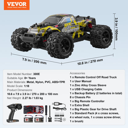 Fjärrstyrd bil, skala 1:18, RC-bil för barn, terränggående fyrhjulsdrift med 45° ratt och justerbar hastighet, 45 km/h höghastighets hobby-RC-racerbilleksak, perfekt present för barn från 8 år, IPX4