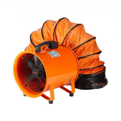 30,5 cm bärbar fläkt, 2 hastigheter 2894 CFM höghastighets industriell fläkt med 10 m flexibel slang, axial frånluftsfläkt för källare, verkstäder, lager, orange