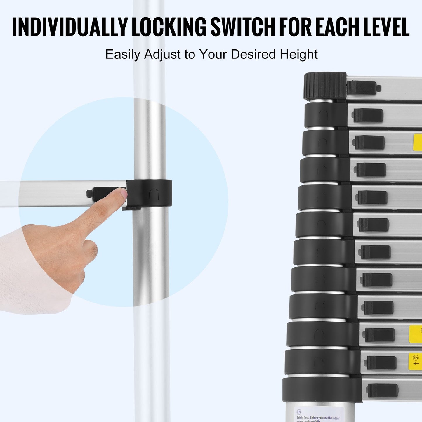 Teleskopstege, 16,4 fot lätt förlängningsstege i aluminium, hopfällbar stege med flera knappar, 160 kg kapacitet med halkfria fötter, bärbara kompakta stegar för hem, husbil, loft